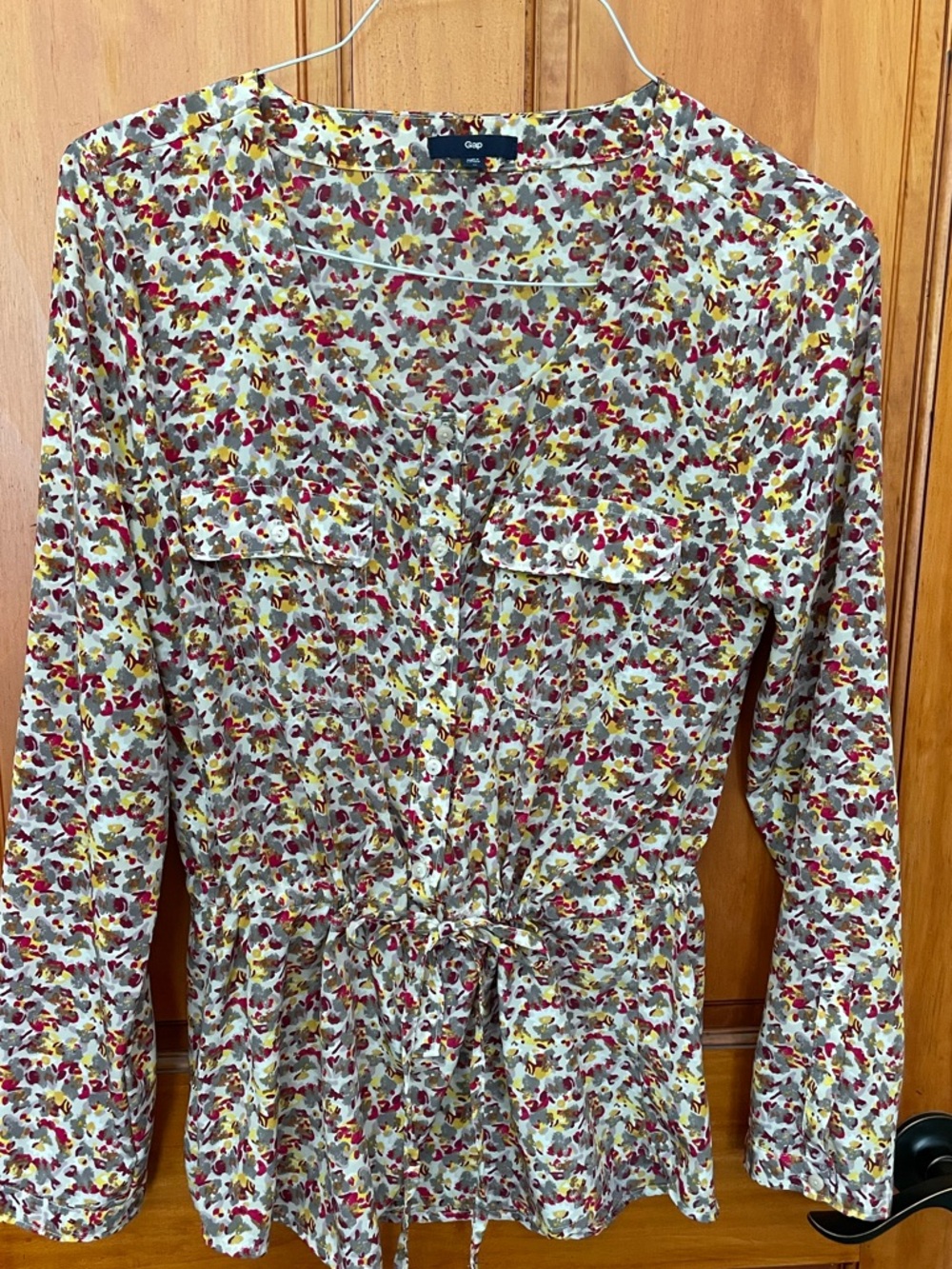 GAP Multicolor Floral Button-Front Drawstring Blouse